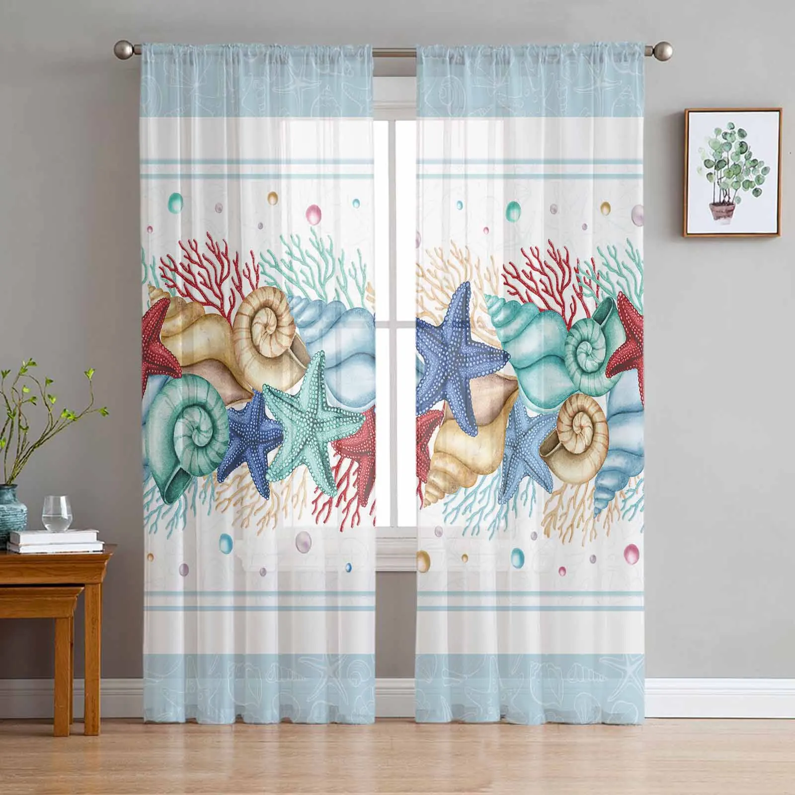 Summer Ocean Watercolor Starfish Shell Coral Sky Blue Tulle Sheer Window Curtains for Living Room Bedroom Voile Hanging Curtain
Summer Ocean Watercolor Starfish Shell Coral Sky Blue Tulle Sheer Window Curtains for Living Room Bedroom Voile Hanging Curtain