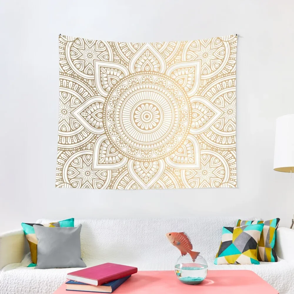 

Gold Mandala Pattern Illustration With White Shimmer Tapestry For Bedroom Home Decorations Room Decorations On The Wall Tapestry