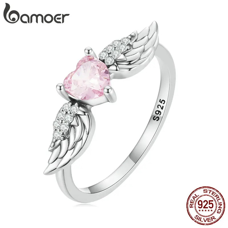 Bamoer 925 Sterling Silver Pink Heart Zircon Ring for Women Fine Jewelry Angel Wing Ring Eternity Band Wedding Gift SCR874
Bamoer 925 Sterling Silver Pink Heart Zircon Ring for Women Fine Jewelry Angel Wing Ring Eternity Band Wedding Gift SCR874