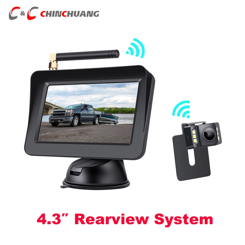 

Wireless 4.3 Inch Car Reversing Backup Monitor Camera Set LED Night Vision Waterproof for pickup SUV RV Van Truck Bus