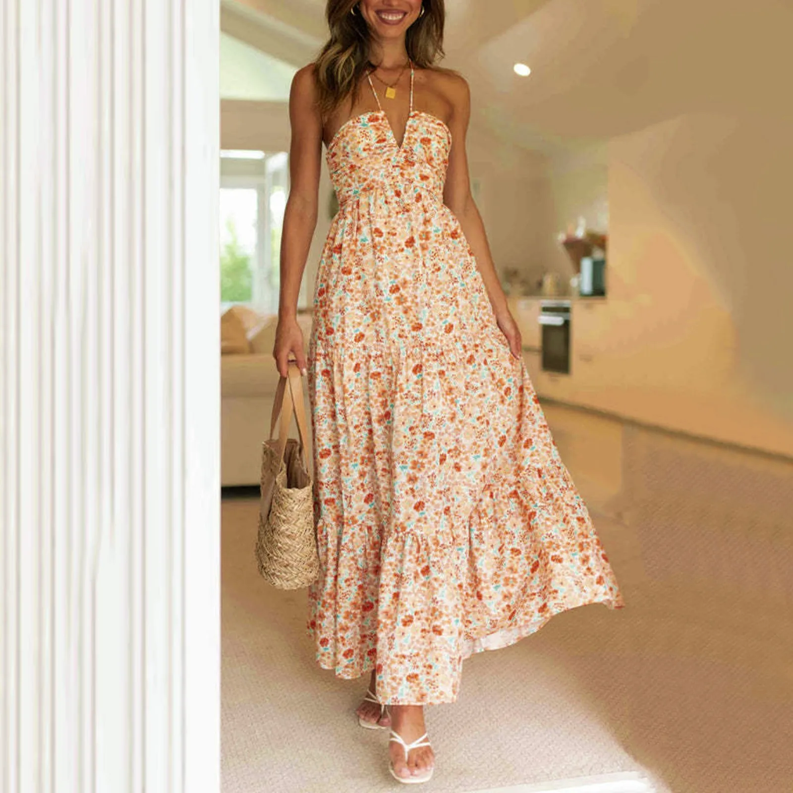 Women Print Dress Spaghetti Strap V Neck Long Splicing Chic Off Shoulder Sleeveless Robe Femme Elegant Backless Summer Vestidos
Women Print Dress Spaghetti Strap V Neck Long Splicing Chic Off Shoulder Sleeveless Robe Femme Elegant Backless Summer Vestidos