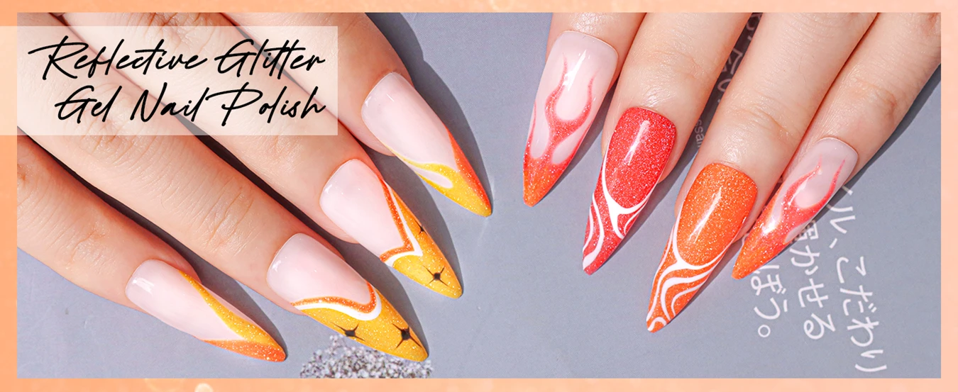 Reflective Orange Flash Diamond Gel Nail Polish