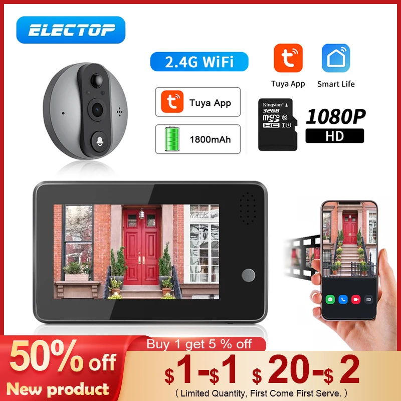 ELECTOP 4.3 Inch Tuya Smart Home 1080P Video Doorbell Camera Wifi Wireless Outdoor Door Bell Outdoor Monitor Digital Door Viewer
ELECTOP 4.3 Inch Tuya Smart Home 1080P Video Doorbell Camera Wifi Wireless Outdoor Door Bell Outdoor Monitor Digital Door Viewer