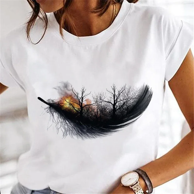 

Women T-shirts Leaf Cute 90s 2022 Ladies Fashion Short Sleeve Cartoon Clothes O-neck Spring Summer Female Tee Graphic Tshirt Wom