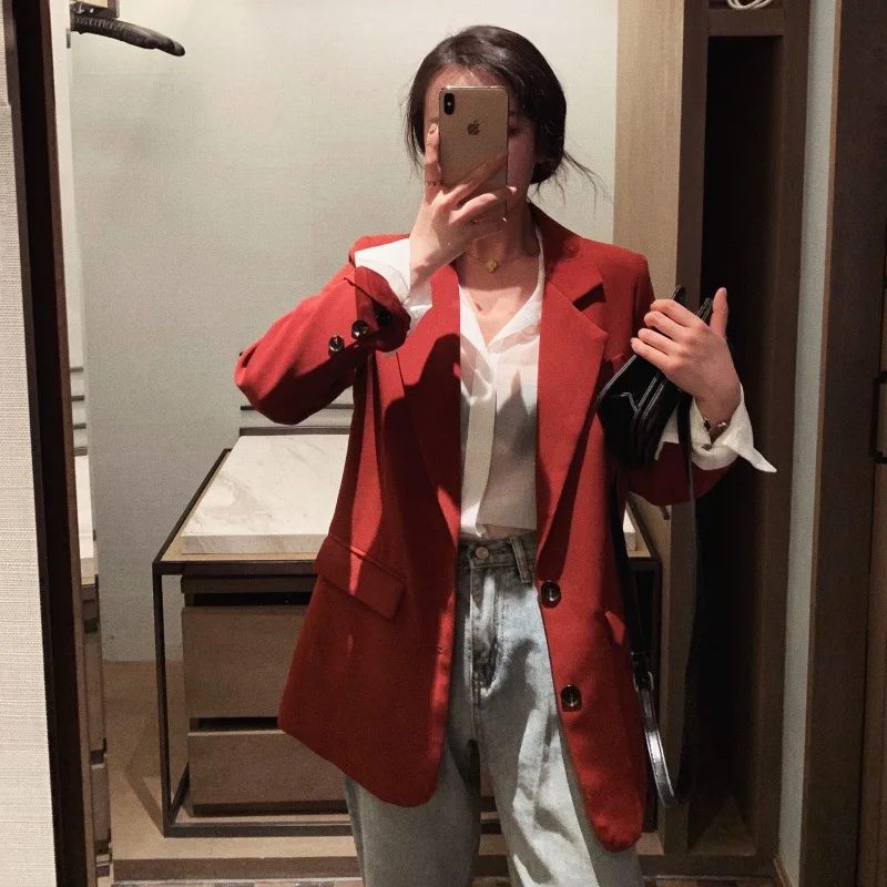 Candy Red Casual Office Blazer 2021 Women Korean Fashion Solid Colors Single Breasted Commute Blazer New Hot Sale Work Clothing
Candy Red Casual Office Blazer 2021 Women Korean Fashion Solid Colors Single Breasted Commute Blazer New Hot Sale Work Clothing