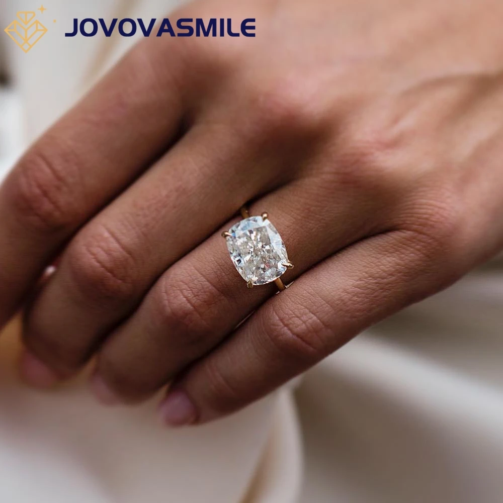 

JOVOVASMILE Wedding Ring 6.5 Carat 12.25x9.75mm Crushed Ice Cushion Cut Moissanite 14K Solid Real Yellow Gold With GRA