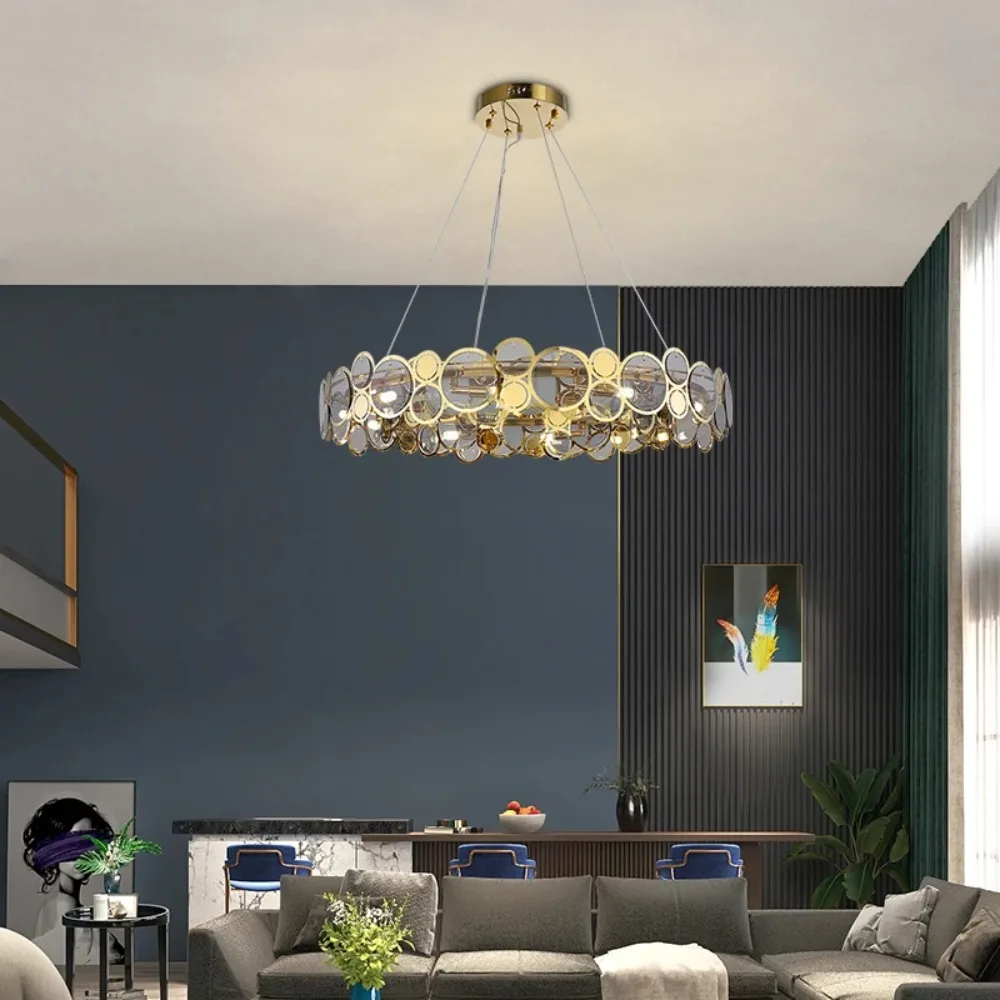 

Luxury Postmodern Living Room Crystal Chandelier Bedroom Kitchen Island Round Hanging Lamp Restaurant Study LED Pendant Fixtures