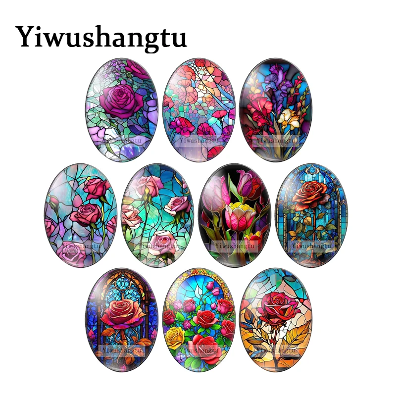 

Brightly painted rose flowers Art Paintings 13x18mm/18x25mm/30x40mm Oval photo glass cabochon demo flat back Making findings