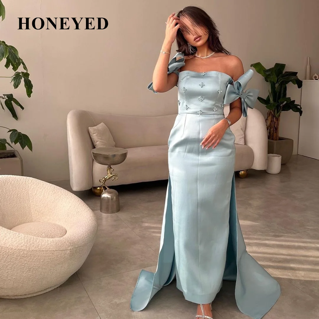 HONEYED Bows Off Shoulder Prom Dresses Crystals Zipper Back Formal Occasion Saudi Arabia Women Wear Sheath Evening Party Dress
HONEYED Bows Off Shoulder Prom Dresses Crystals Zipper Back Formal Occasion Saudi Arabia Women Wear Sheath Evening Party Dress
