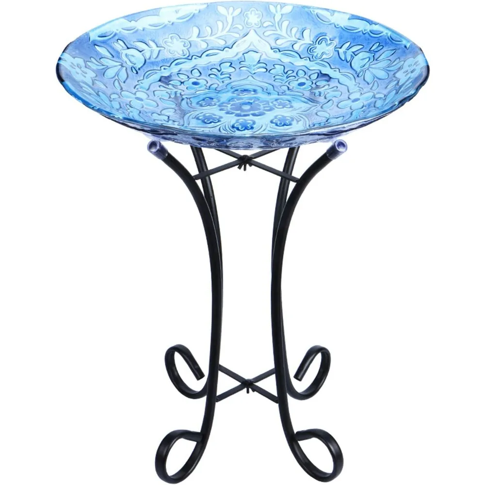 

Outdoor Glass Bird Bath with Metal Stand for Lawn Yard Garden Decor, Easy to Assemble & Clean, 18" Dia, 21.65 Height