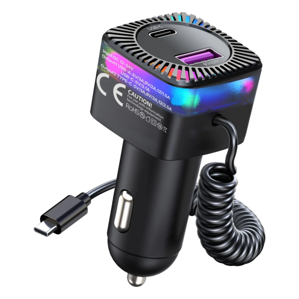 Fast Car Charger With Coiled Cable Fast Charging Adapter Wireless FM Radio Transmitter MP3 Audio Player With Light
Fast Car Charger With Coiled Cable Fast Charging Adapter Wireless FM Radio Transmitter MP3 Audio Player With Light