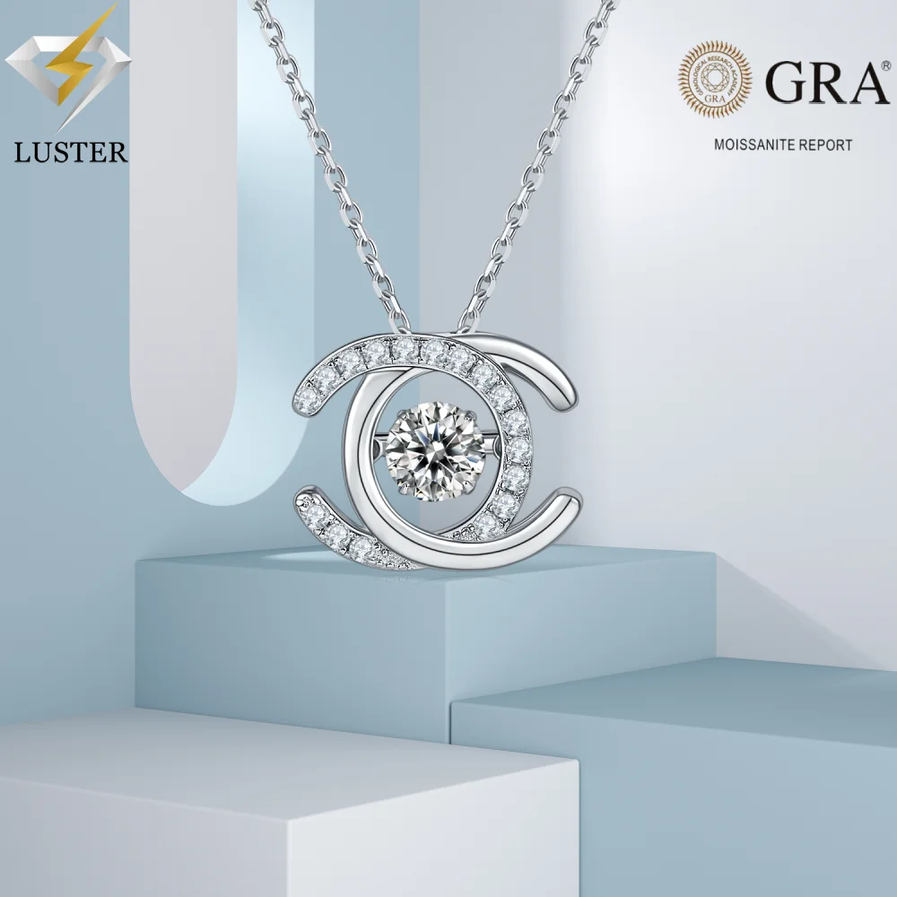 

LUSTER Moissanite Pendant Necklace D Color 925 Sterling Silver 18K White Gold Plated Diamond Test Passed Jewelry Gift for Women