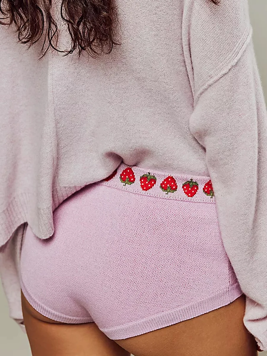 

Women s Cute Fruit Knit Shorts Strawberry Cherry Print Slim Fit Low Rise Pajamas Shorts Lounge Pj Bottoms