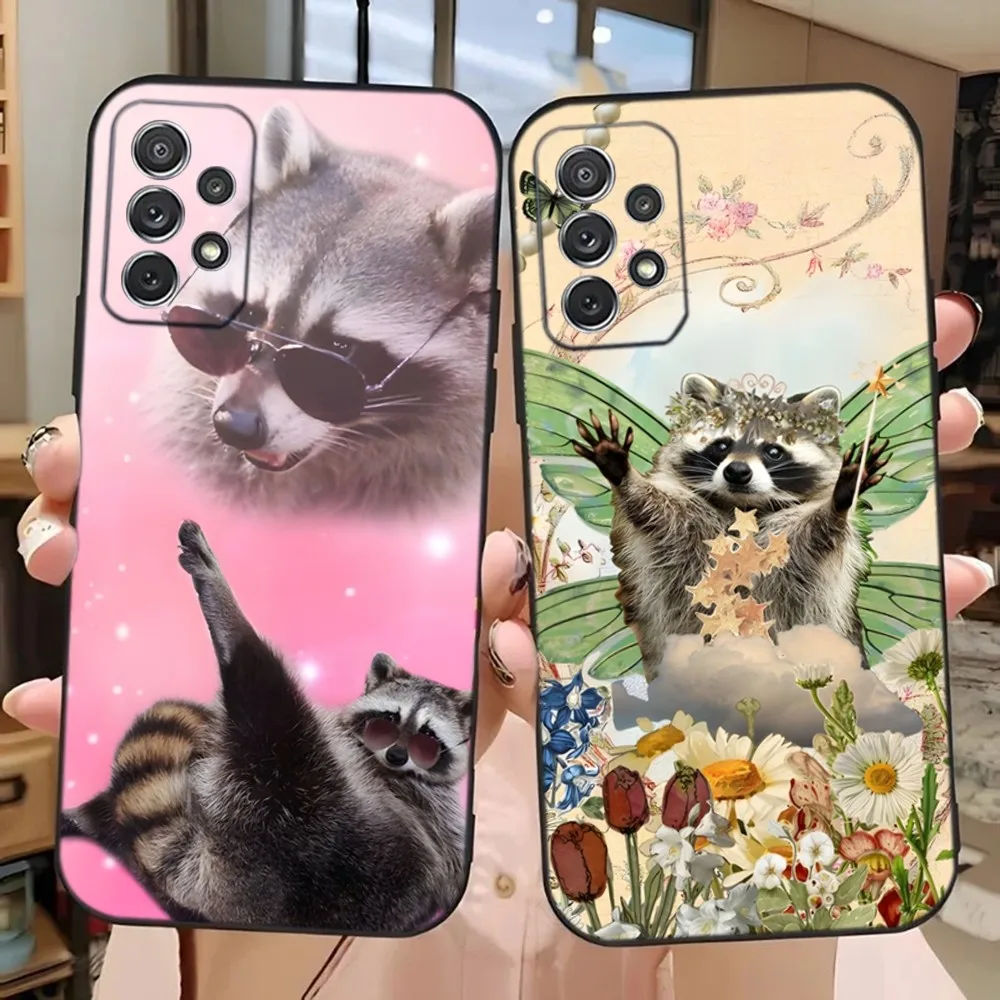 

Cute Raccoon Phone Case For Samsung Galaxy A13,A21s,A22,A31,A32,A52,A53,A71,A80,A91 Soft Black Phone Cover