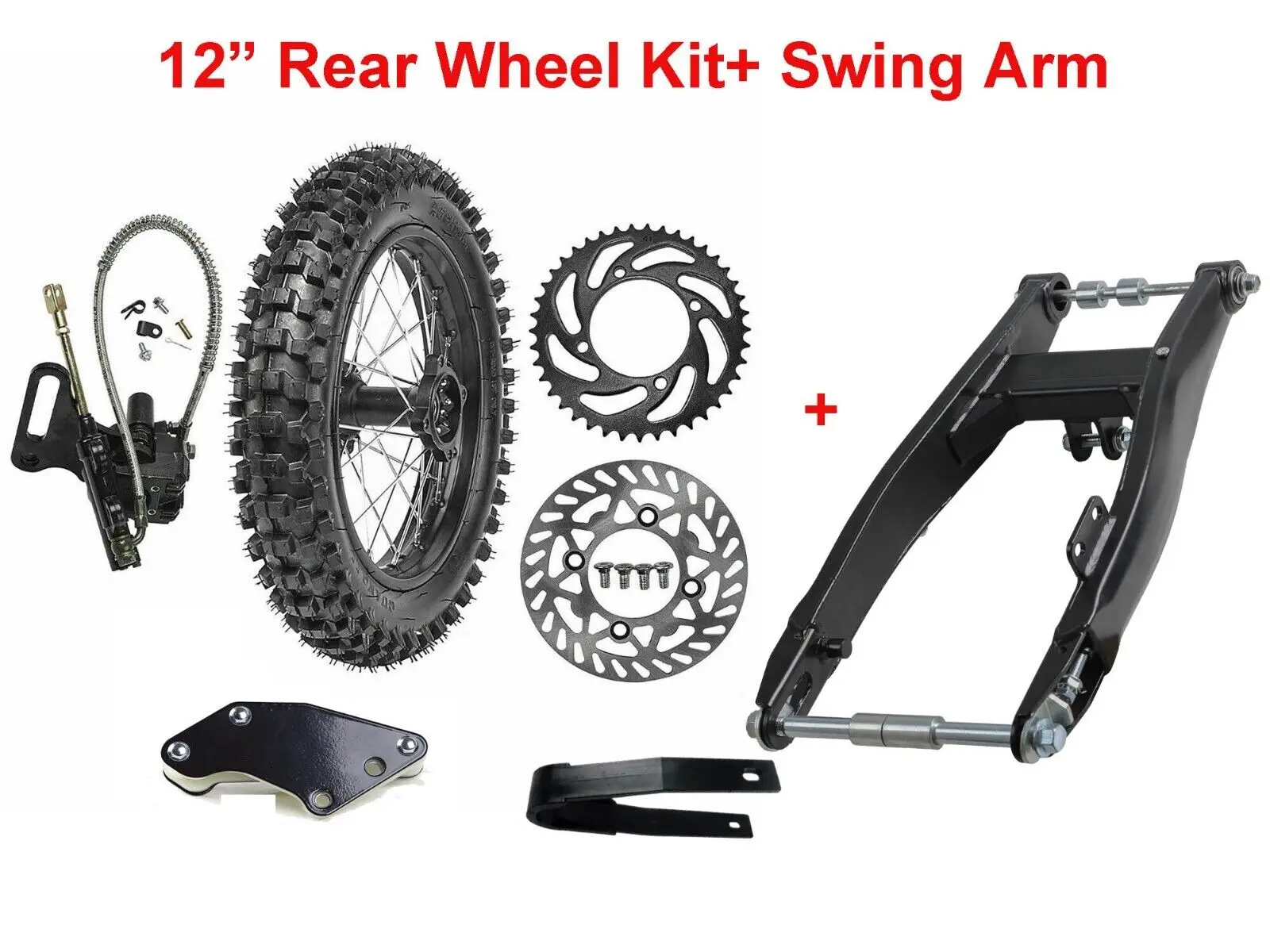 

12" Rear Wheel Swing Arm Kit 80/100-12 Tire Rim 3.00-12 Pit Bike CRF50 CRF70 SSR