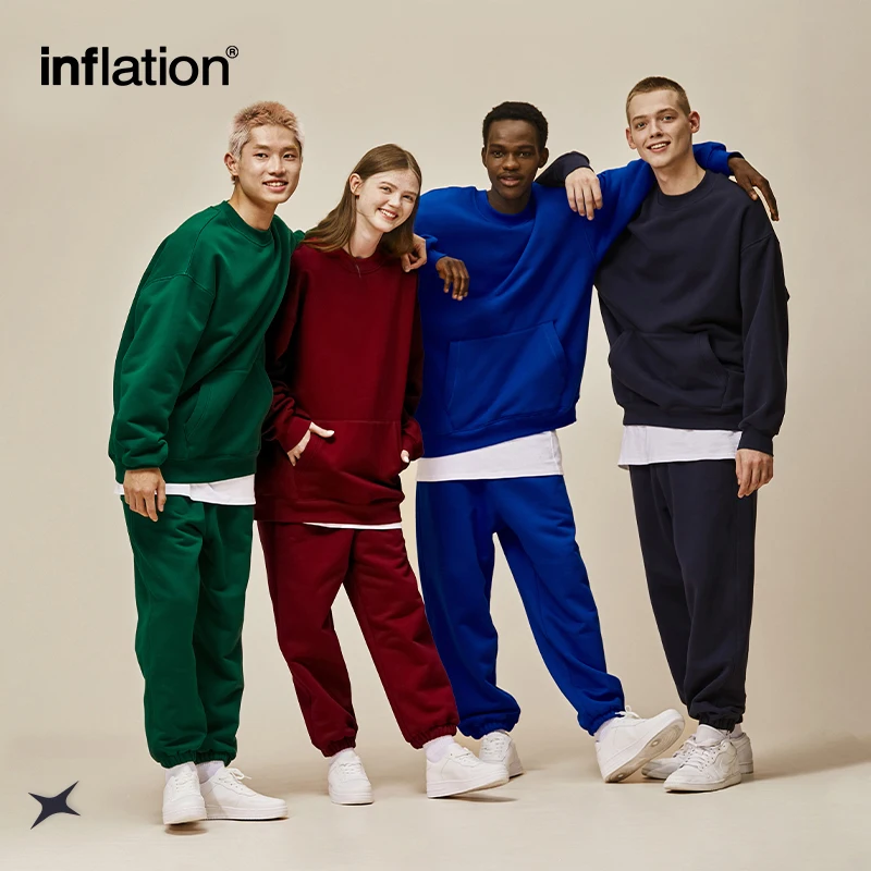 

INFLATION 2023 Winter Thick Warm Tracksuit Men Blank Sweatpant Set Unisex Polar Fleece Lined Cozy Jogging Suit