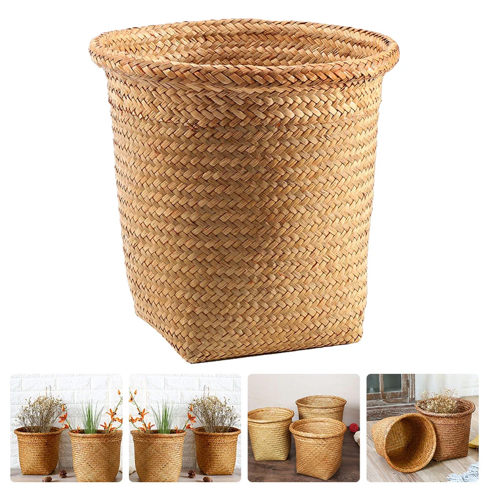 

Basket Trash Can Woven Storage Wicker Waste Garbage Rattan Bin Laundry Sundries Wastebasket Paper Container Baskets Seagrass