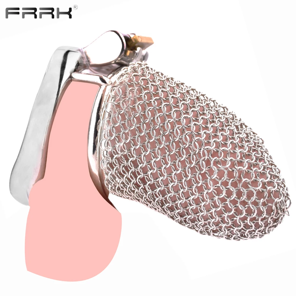

FRRK Fishnet Chastity Cage Mesh Sexy Penis Lock Underpants Anti Escape Desire Control Steel Cock Ring Sex Toys for Man Gay