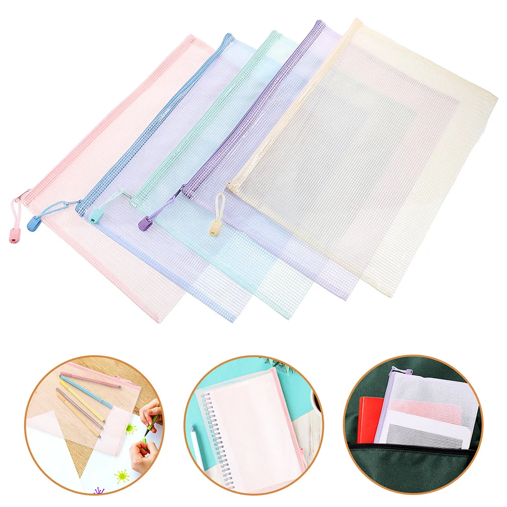 

5 Pcs File Folder Organizer Mesh Zipper Pouches Bag Document Bags with Papers Travel