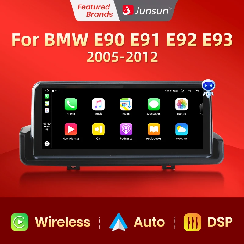 

Junsun Wireless CarPlay AI Voice Android Auto radio 8 core Car Radio Multimedia For BMW Series 3 E90 E91 E92 E93 2005-2012 GPS