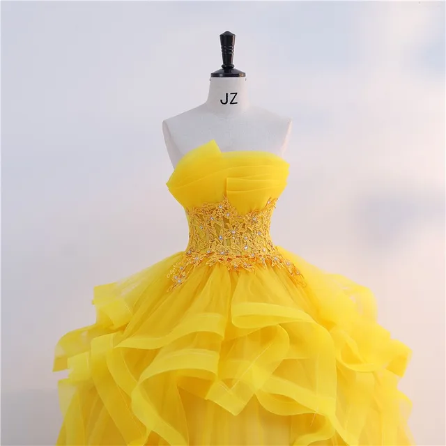 Robe de bal classique sans bretelles, dorée, brillante, moderne, Photo réelle, nouvelle collection 2