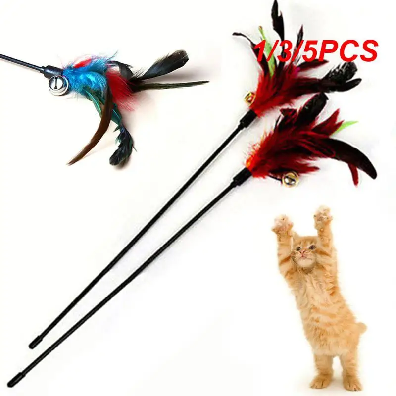

1/3/5PCS Funny Cat Toy Kitten Teaser Stick with Double Bells Interactive Feather Pet Playing Rod Puppy Wire Chaser Wand Pet