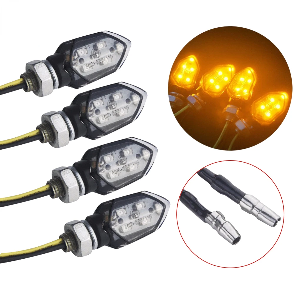 

4PCS Mini Motorcycle Smoke Lens Turn Signal Light 5LED 12V Amber Blinker Indicator Lamp Two Wire for Kawasake