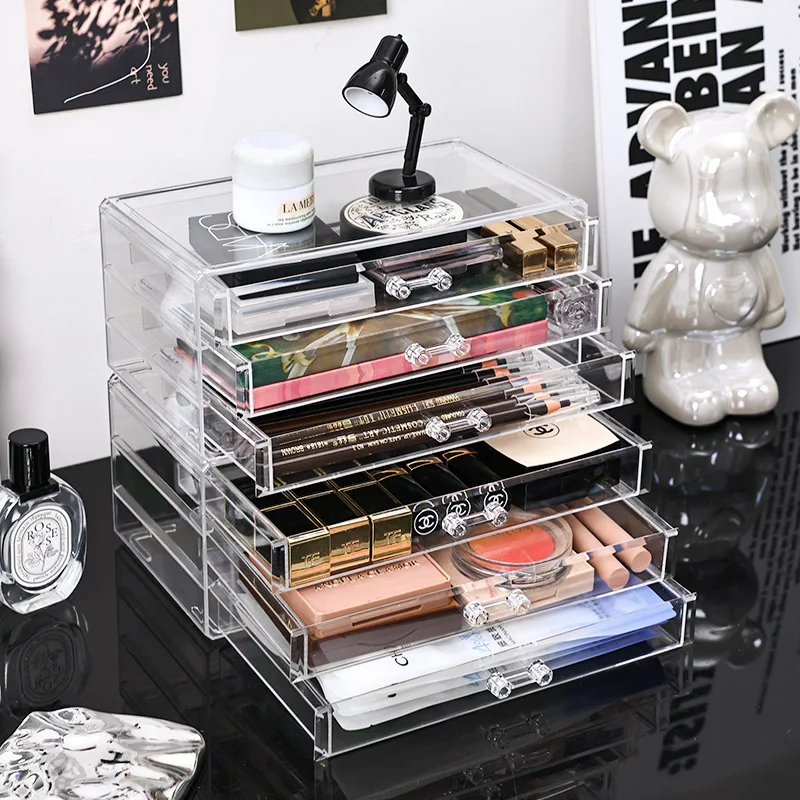 

Tabletop cosmetics storage box, transparent multi-layer drawer, tabletop dresser, face mask, lipstick, skincare product shelf