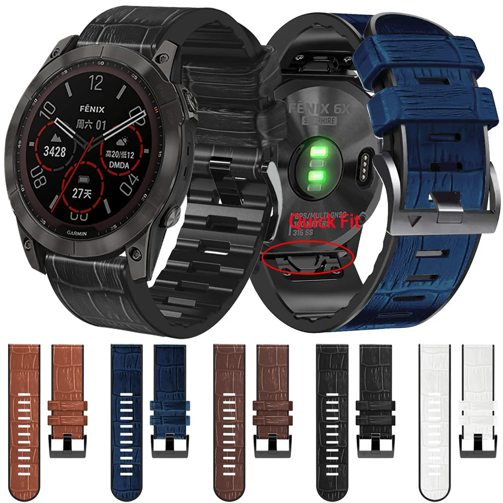 

22 26MM QuickFit Smart Watch Band For Garmin Fenix 7X 7 6X 6 Pro 5X 5 Plus 3 HR Strap Leather+Silicone Wristband Bracelet Correa