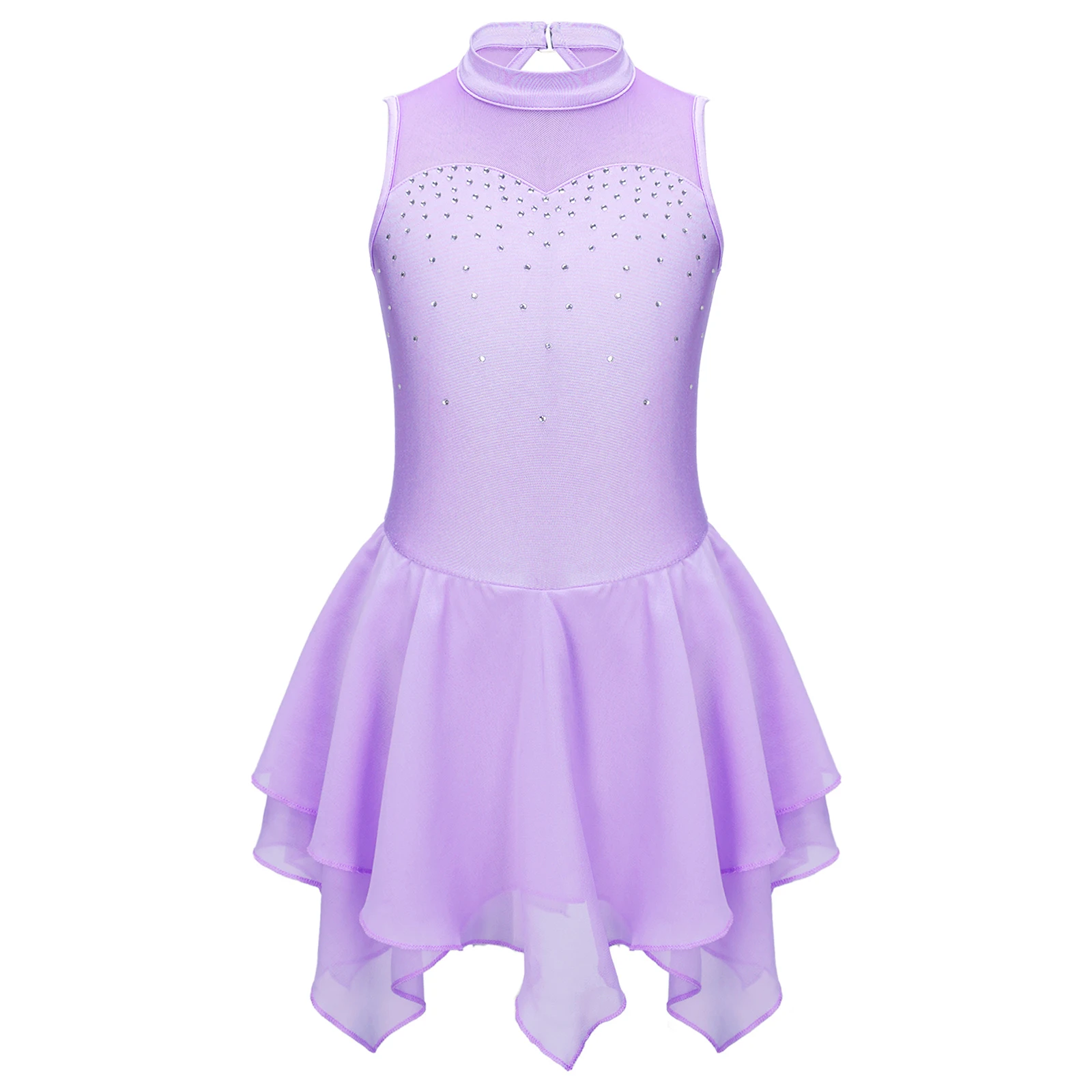 

Figure Skating Dress Kids Girls Ballet Dance Gymnastics Leotard Tutu Sleeveless Rhinestone Mesh Ballerina Performance Dancewear