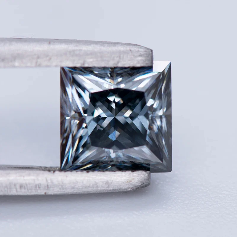 

GRA Certificate Princess Cut Moissanite Loose Stone Gray Colour Lab Created Diamond Gemstone Pass Diamond Tester