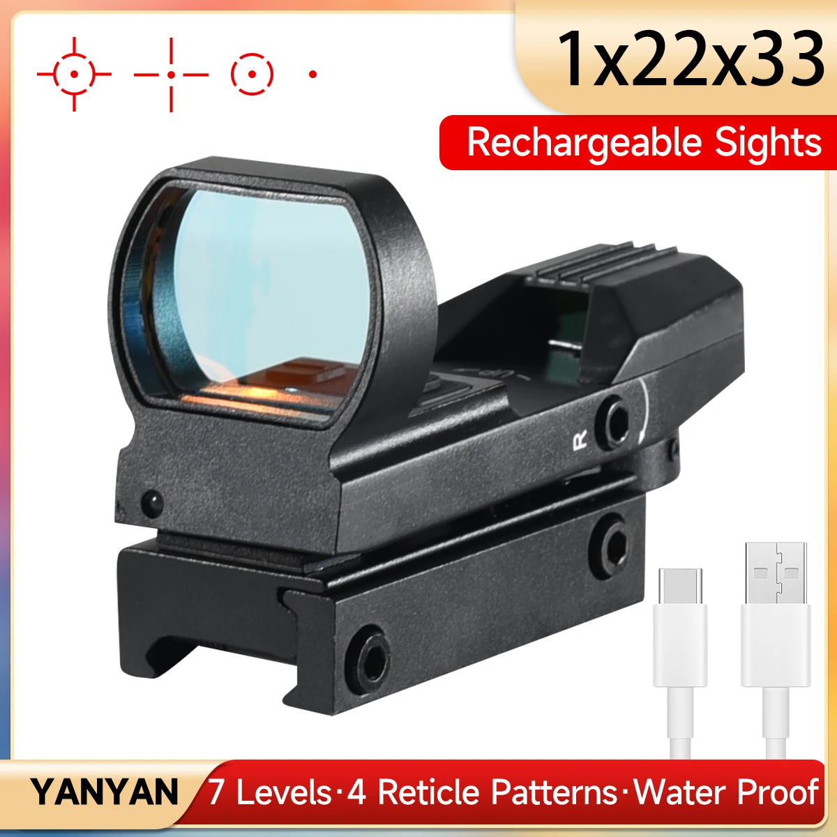 Red Dot Sight Type-C USB Rechargeable Sight 4 Reticle Optics Sight Holographic Reflex Airsoft Scopes Hunting Rifle Scope
Red Dot Sight Type-C USB Rechargeable Sight 4 Reticle Optics Sight Holographic Reflex Airsoft Scopes Hunting Rifle Scope