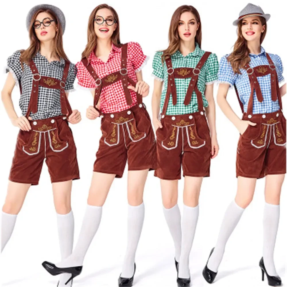 

Germany Oktoberfest Carnival Party Beer Girl Lederhosen Cosplay Costume Bavarian Traditional Beer Maid Fancy Trachten Suspenders