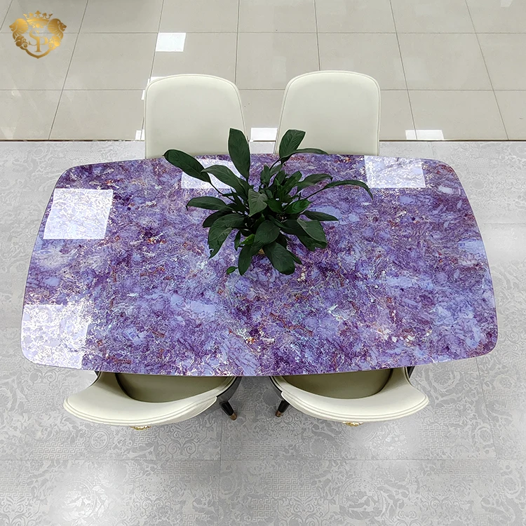 Dining table design minimalist pink purple glass porcelain furniture gold shiny nordic luxury modern marble top dining table
Dining table design minimalist pink purple glass porcelain furniture gold shiny nordic luxury modern marble top dining table