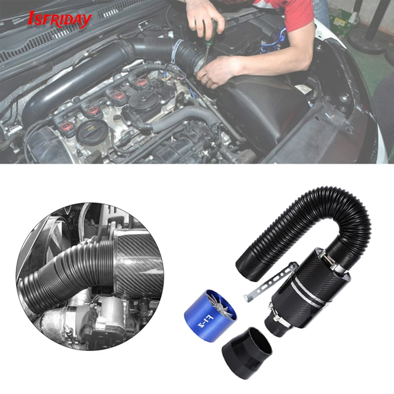 

3 inch Universal Carbon Fibre Cold Air Filter Set Car Feed Enclosed Intake Induction Pipe Hose Kit Auto Parts