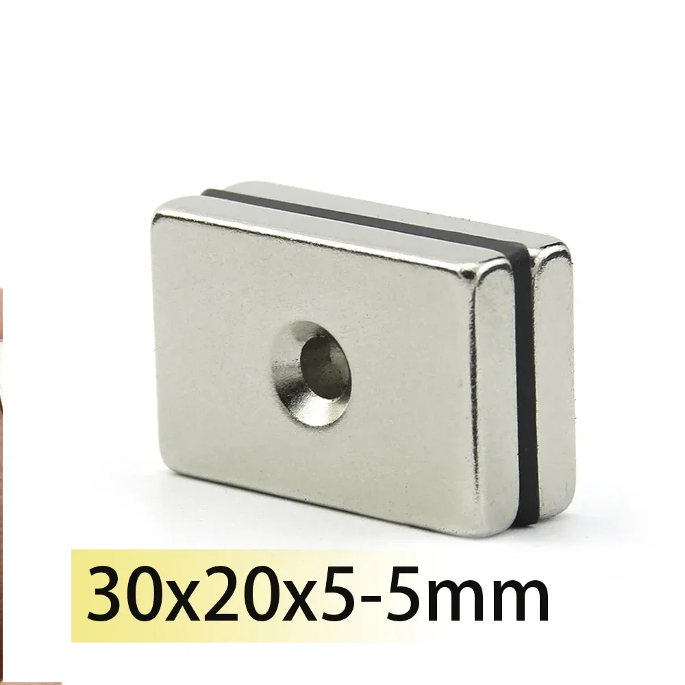 

N35 30x20x5-5mm Block Magnets Two Hole Strip Single Holes 5mm 30x20x5 Double Hole Permanent Neodymium Magnet Powerful Tool