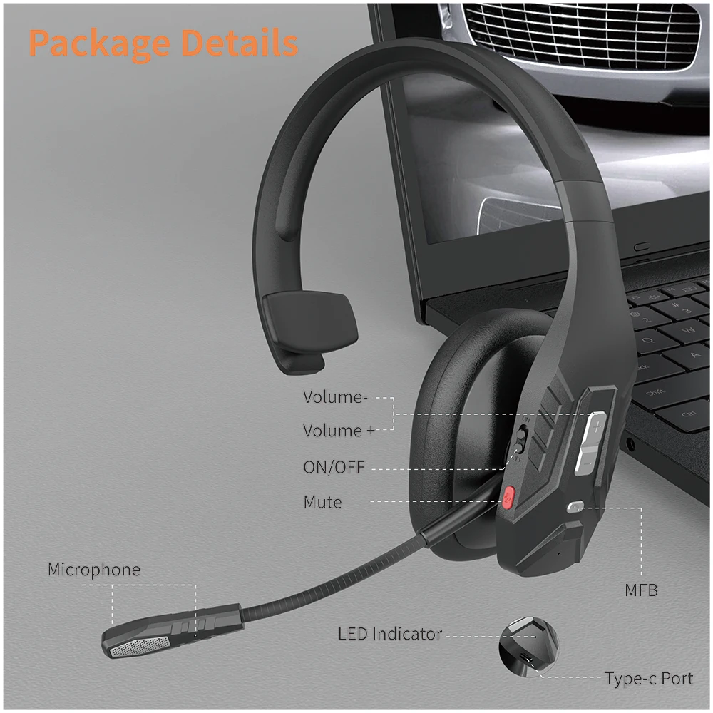S0f95c58692ef45379e7badada993d250C Trucker Bluetooth Headset,Wireless Headset with Mic, Call Center Headset,Bluetooth Headsets with Dual Noise Cancelling