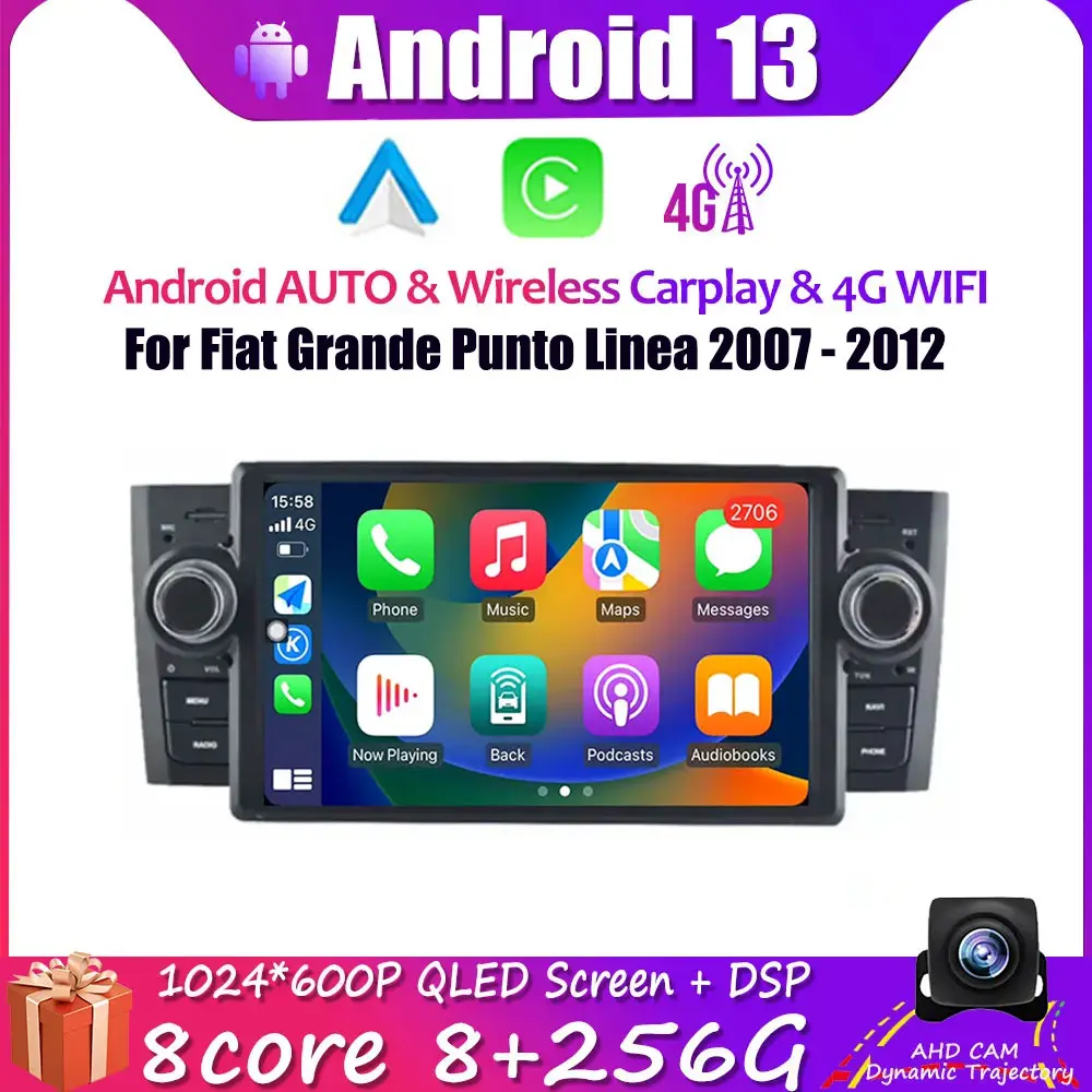 

7'' Android 13 GPS BT For Fiat Grande Punto Linea 2007 2008 2009 2010 2011 2012 Car Multimedia Player Carplay Radio Stereo Wifi