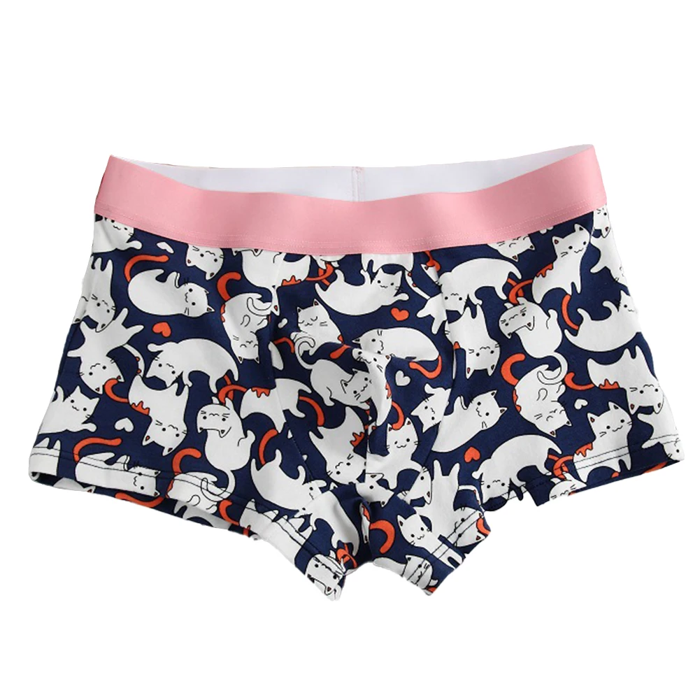 

Men Boxer Briefs Cotton Underwear Silky Breathable Cute Printing Underpants Midd-rise U Convex Pouch Young Flat Boxers