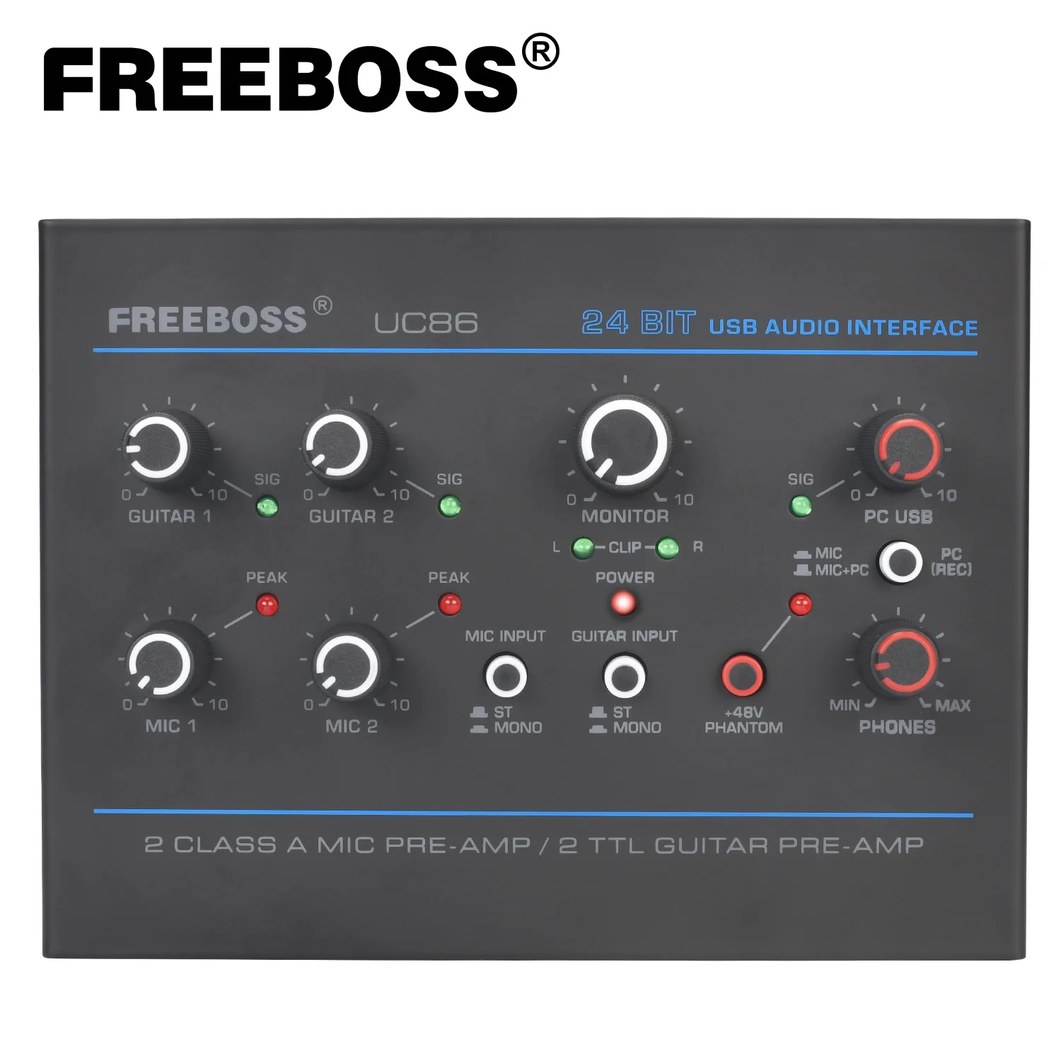 

Freeboss 24Bit 48KHz External Sound Card 5 Channels Input Driver-free ASIO4ALL Recording Audio Interface For Windows System UC86