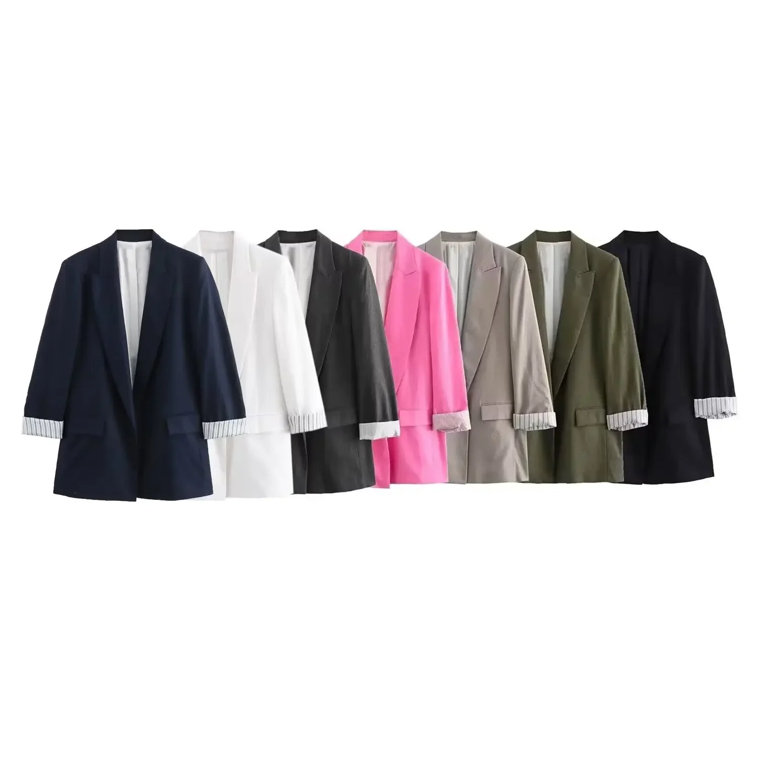 Women's New Fashion Stripe Roll Sleeve Design Loose Linen Blended Open Suit Coat Vintage Long Sleeve Pocket Female Coat Chic Top
Women's New Fashion Stripe Roll Sleeve Design Loose Linen Blended Open Suit Coat Vintage Long Sleeve Pocket Female Coat Chic Top