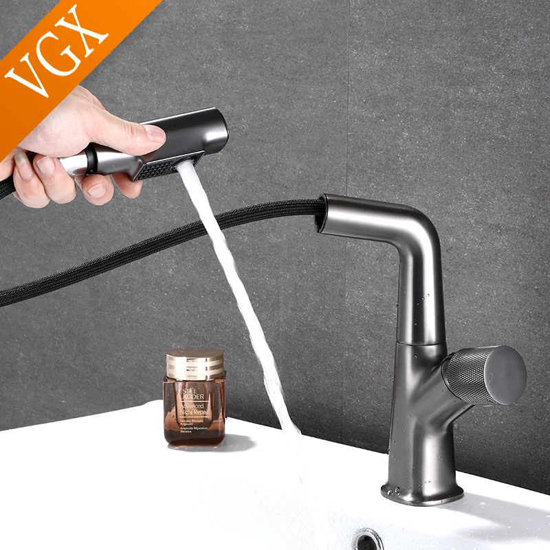 

VGX Multifunctional Bathroom Faucets Pull Out Basin Mixer Sink Faucet Gourmet Washbasin Taps Water Tap 360° Tapware Crane Brass