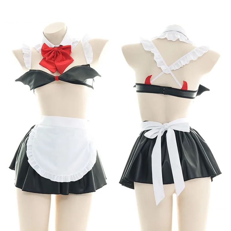 

Hollow Out Patent Leather Bowknot Maid Dress Sexy Three-dimensional Wings Cosplay Costume Private Pajamas Homewear