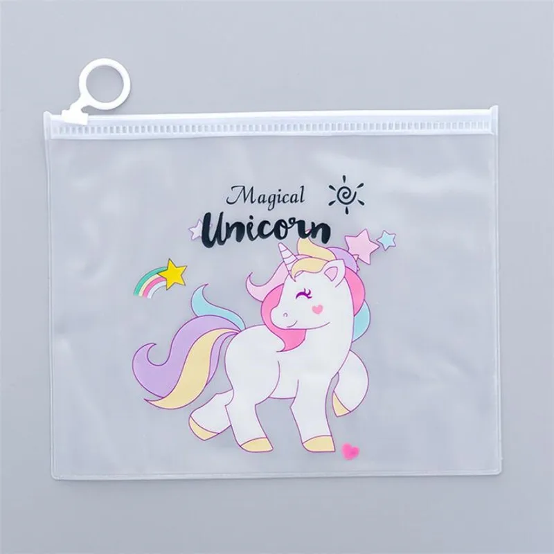 

Unicorn Transparent PVC Frosted Zipper Bag Waterproof Storage Bag Women Travel Cosmetics Bag Office Stationery Bags Makeup Case