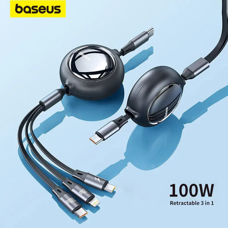 

Baseus 100W USB C Cable For iPhone 12 Retractable 3 in 1 Type C Micro USB Cable Fast Charge For Macbook Samsung Data Wire Cord