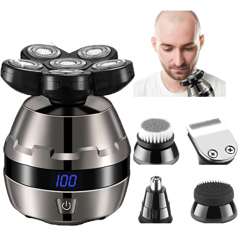 

5-in-1 Electric Shavers for Bald Men Head Faster-Charging Cordless Rotary Razor Grooming Kit Beard Trimmer Nose Hair Clippers