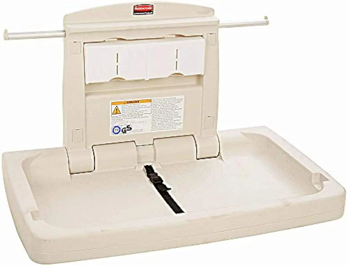 

Horizontal Baby Changing Station, Light Platinum, Wall-Mounted Fold-Down Diaper Change Table with Safety Straps
