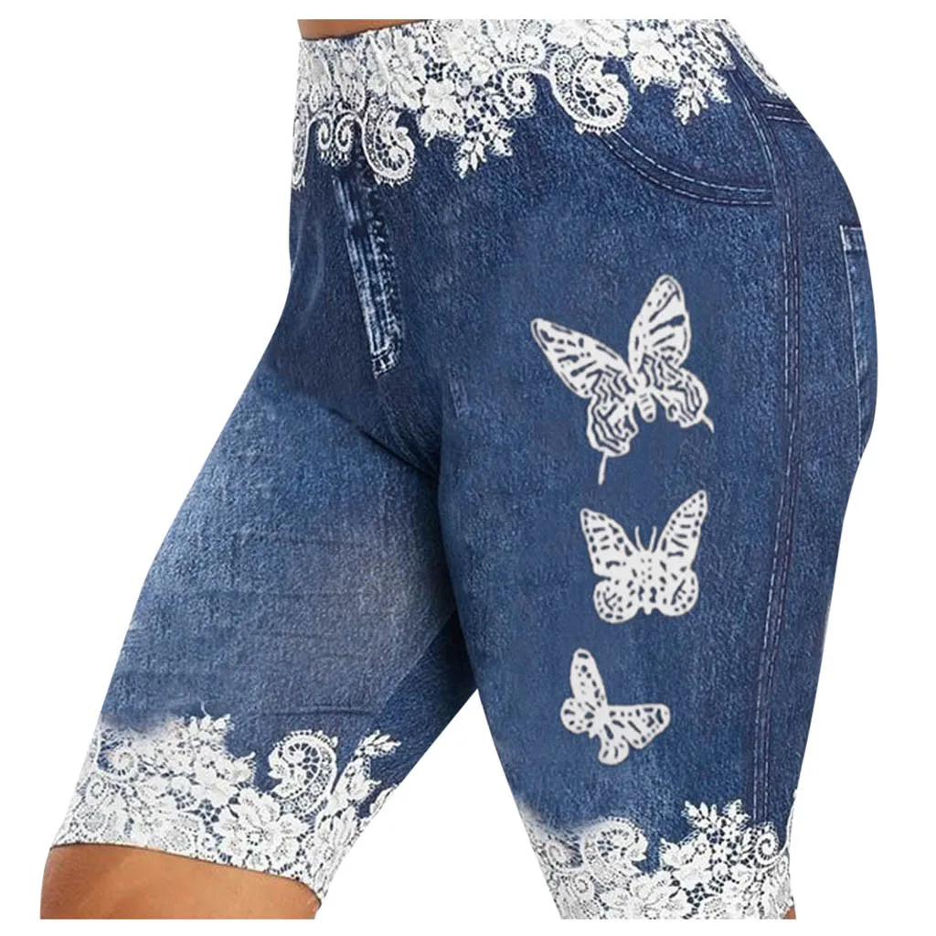 Faux Jeans Shorts Womens Butterfly Print Five-Point Pants Large Size Shapper Denim Shorts Pants Female Lace Short Trousers Botto
Faux Jeans Shorts Womens Butterfly Print Five-Point Pants Large Size Shapper Denim Shorts Pants Female Lace Short Trousers Botto
