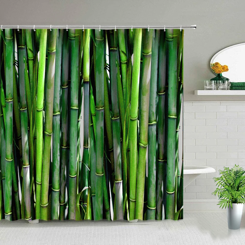 

Зеленая бамбуковая Ландшафтная занавеска для душа, аксессуары для ванной комнаты, детская занавеска для душа для ванной комнаты, домашний декор, штора из искусственной кожи