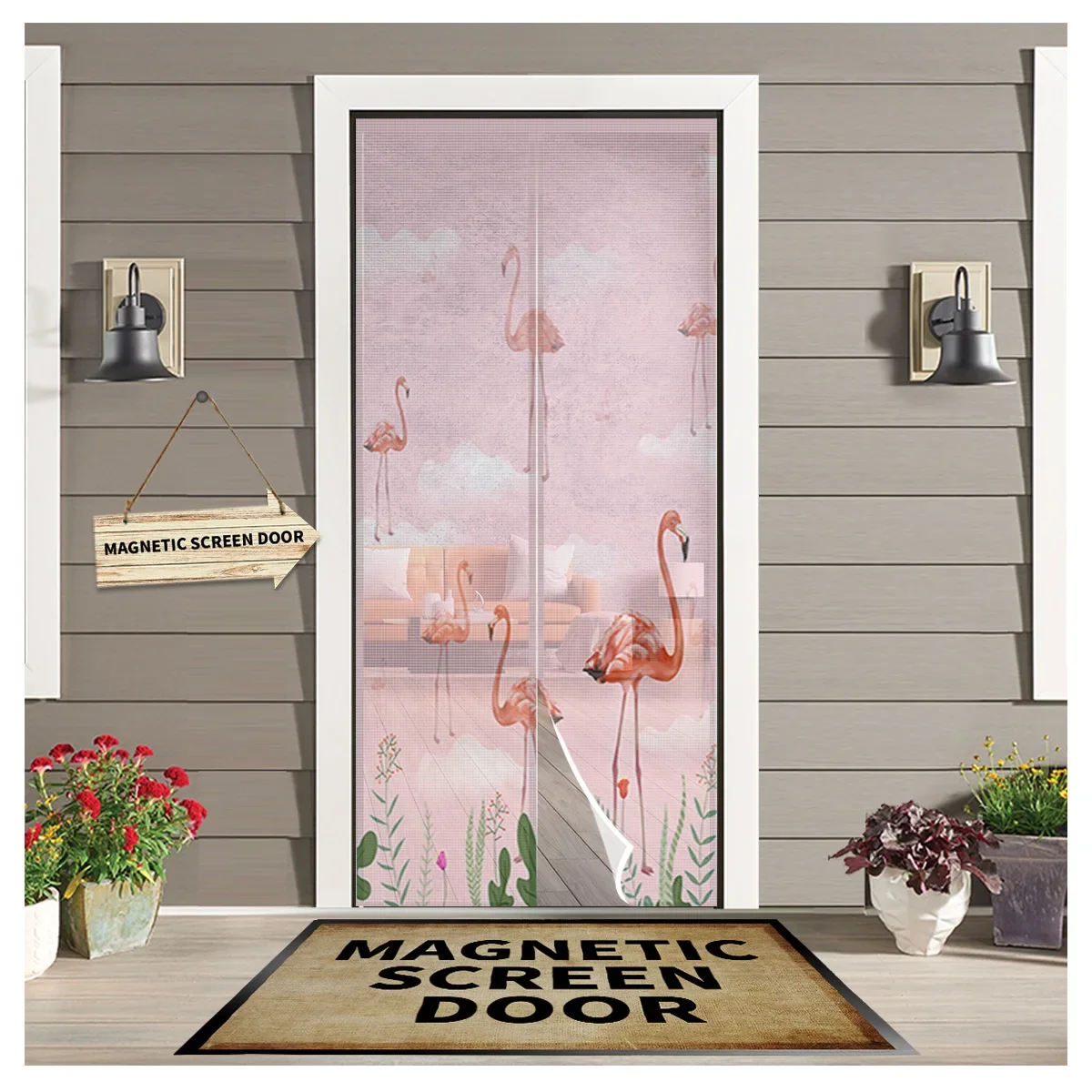 

* Занавеска на дверь для кухни с розовыми облаками и фламинго, защита от комаров, оконный экран для спальни, магнитная дверная занавеска